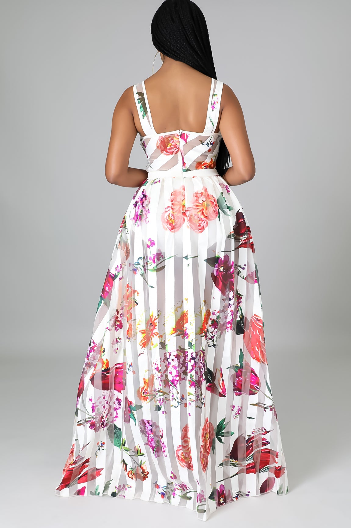Sheer Mesh Sleeveless Maxi Dress with Padded Cups
