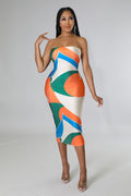 Multi-Print Strapless Elastic Waist Dress
