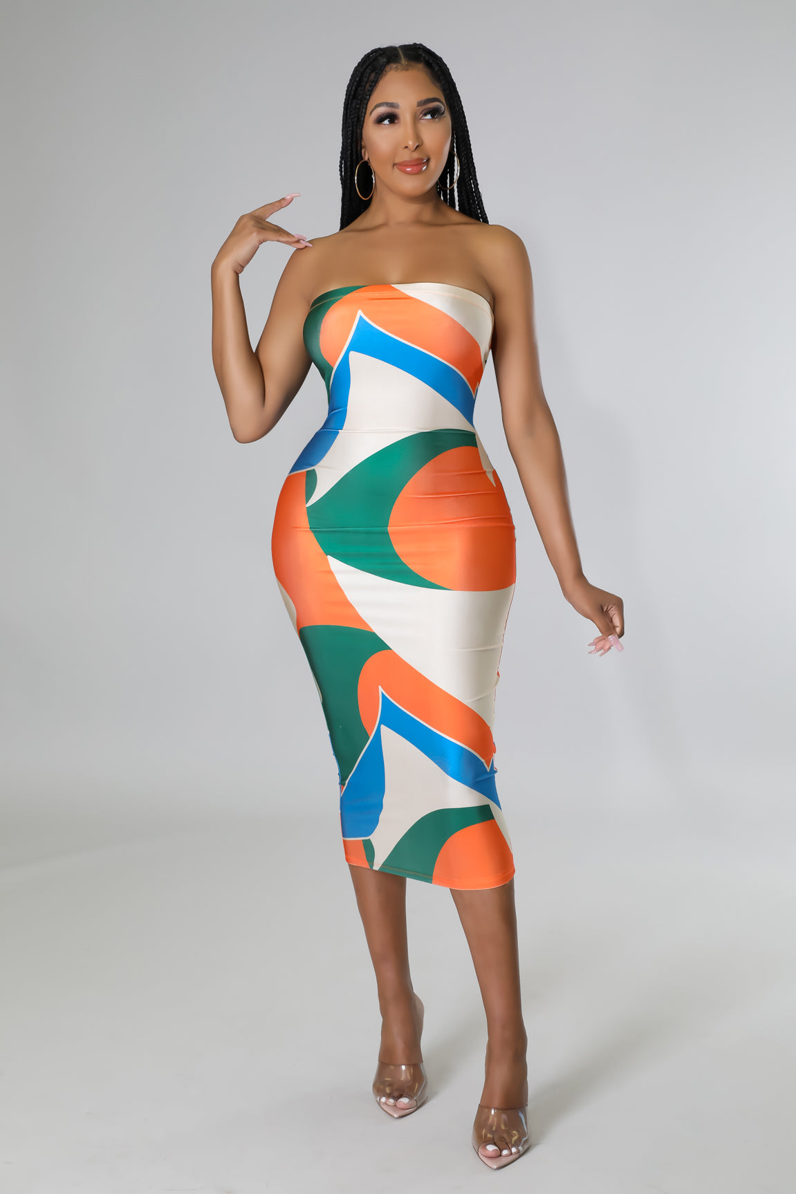 Multi-Print Strapless Elastic Waist Dress