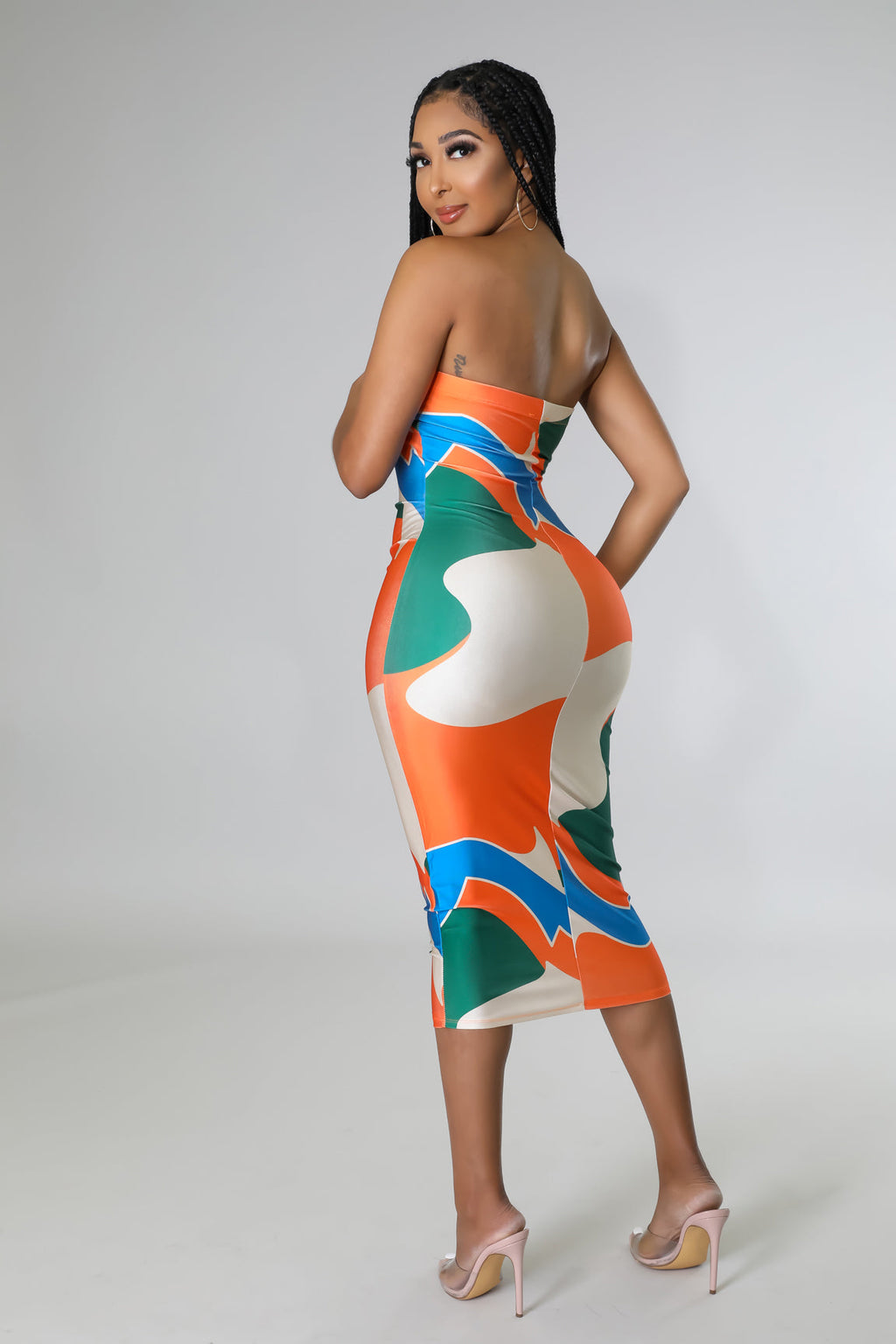 Multi-Print Strapless Elastic Waist Dress