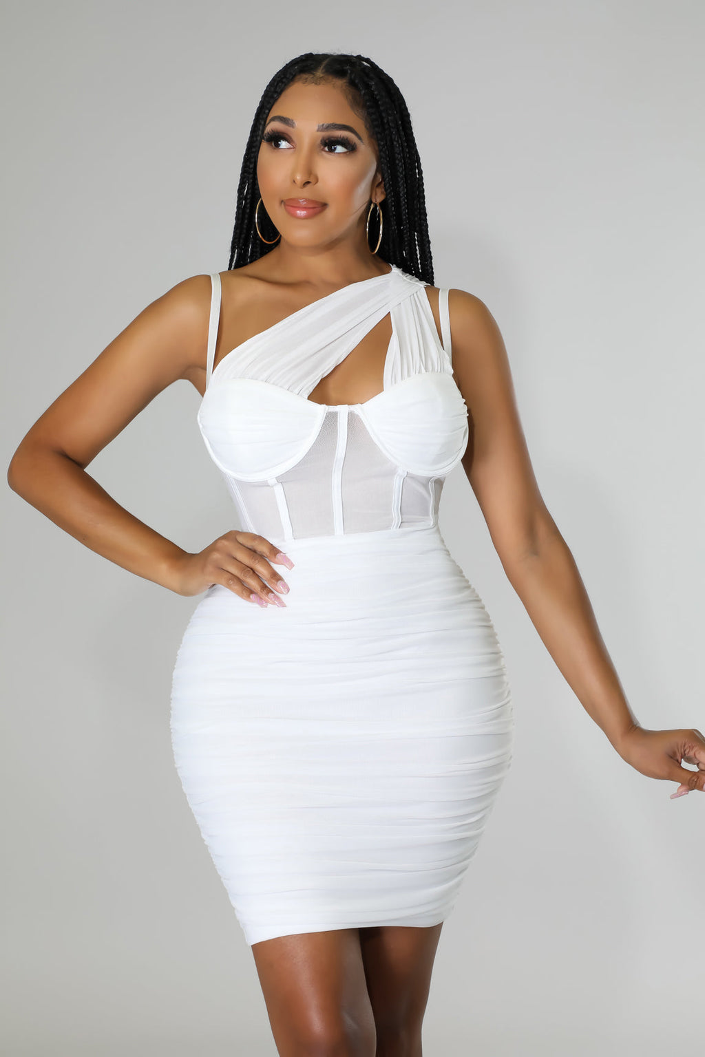 One-Shoulder Ruched Stretch Dress