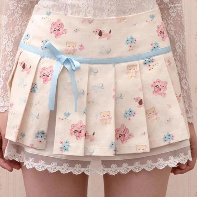 Animal Print Pleated Mini Skirt