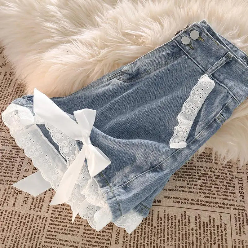 Lace Trim Denim Shorts