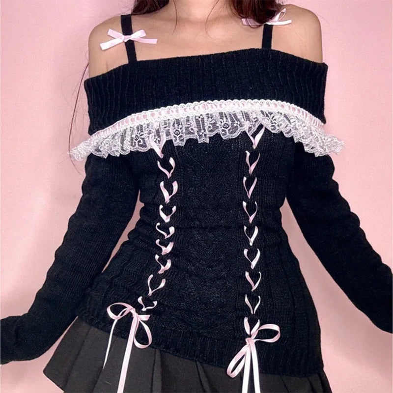 Off-Shoulder Ribbon Sweater