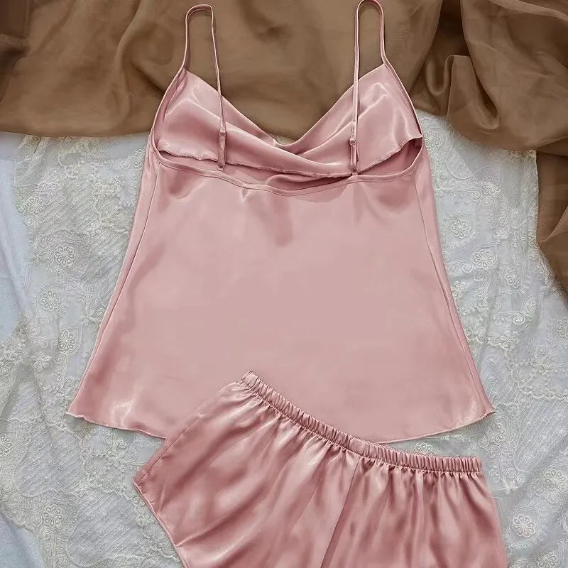 Silk-Feel Camisole & Shorts Pyjama Set