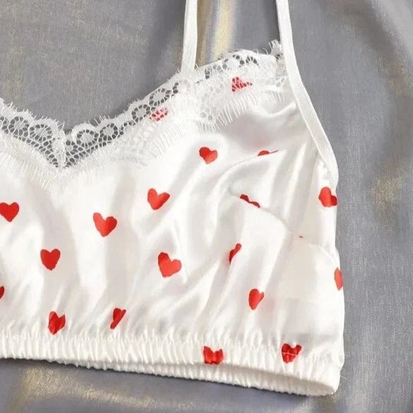 Heart Print Crop Top Pajama Set