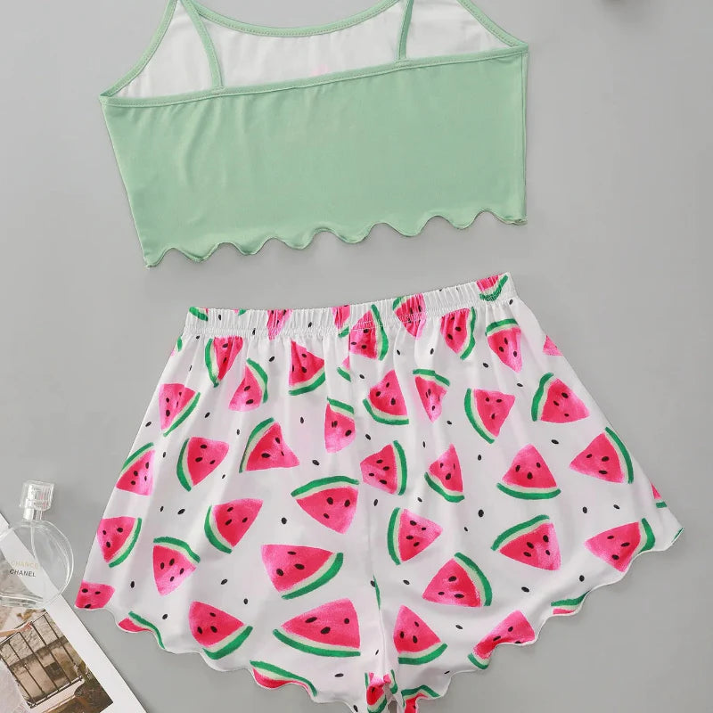 Watermelon Print Crop Top Pyjama Set