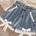 Lace Trim Denim Shorts
