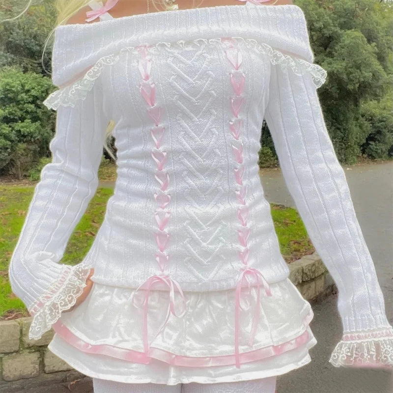 Off-Shoulder Ribbon Sweater