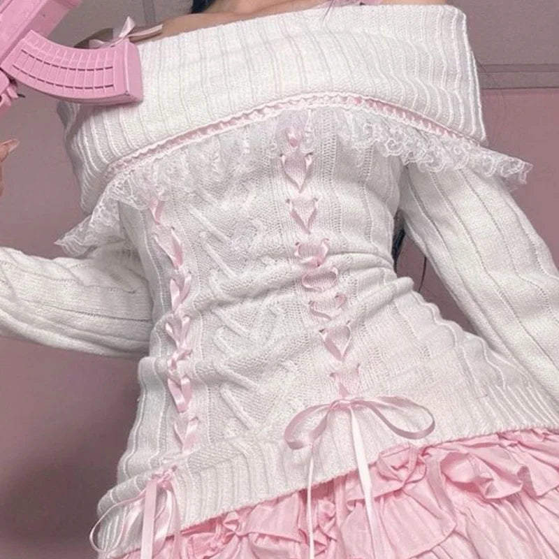 Off-Shoulder Ribbon Sweater