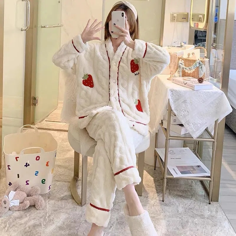 Strawberry Print Winter Pajama Set