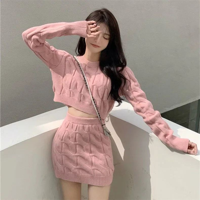 Twist Knit Sweater & Skirt Set