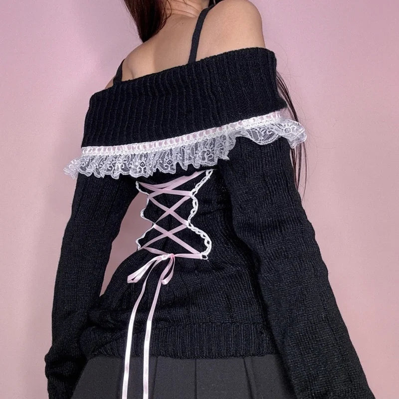 Off-Shoulder Ribbon Sweater