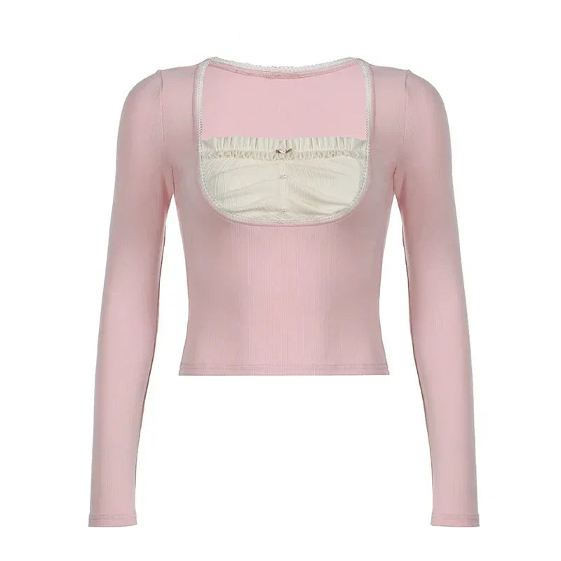 Pink & White Long Sleeve Top
