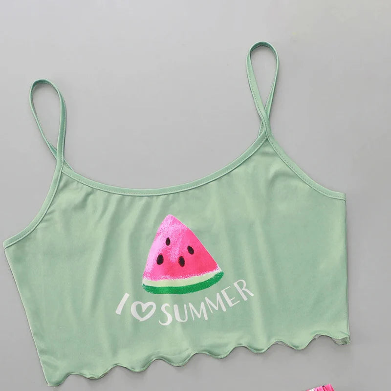 Watermelon Print Crop Top Pyjama Set