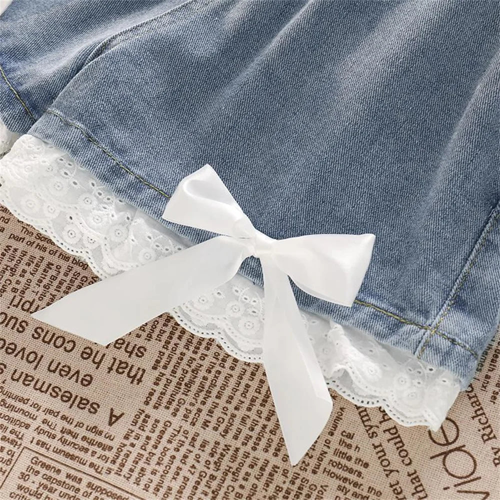 Lace Trim Denim Shorts