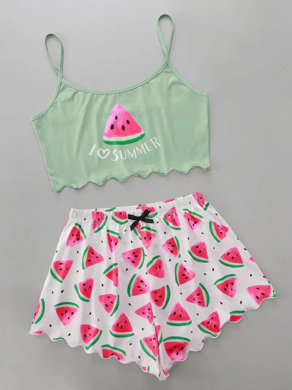 Watermelon Print Crop Top Pyjama Set