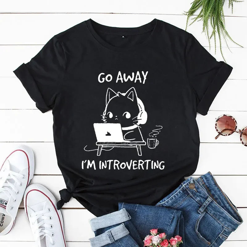 Go Away I'm Introverting Cat Graphic Tee