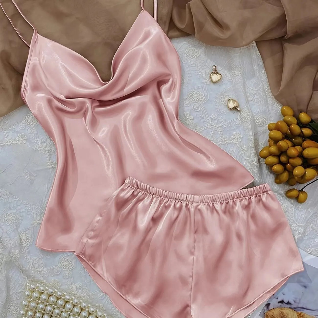 Silk-Feel Camisole & Shorts Pyjama Set