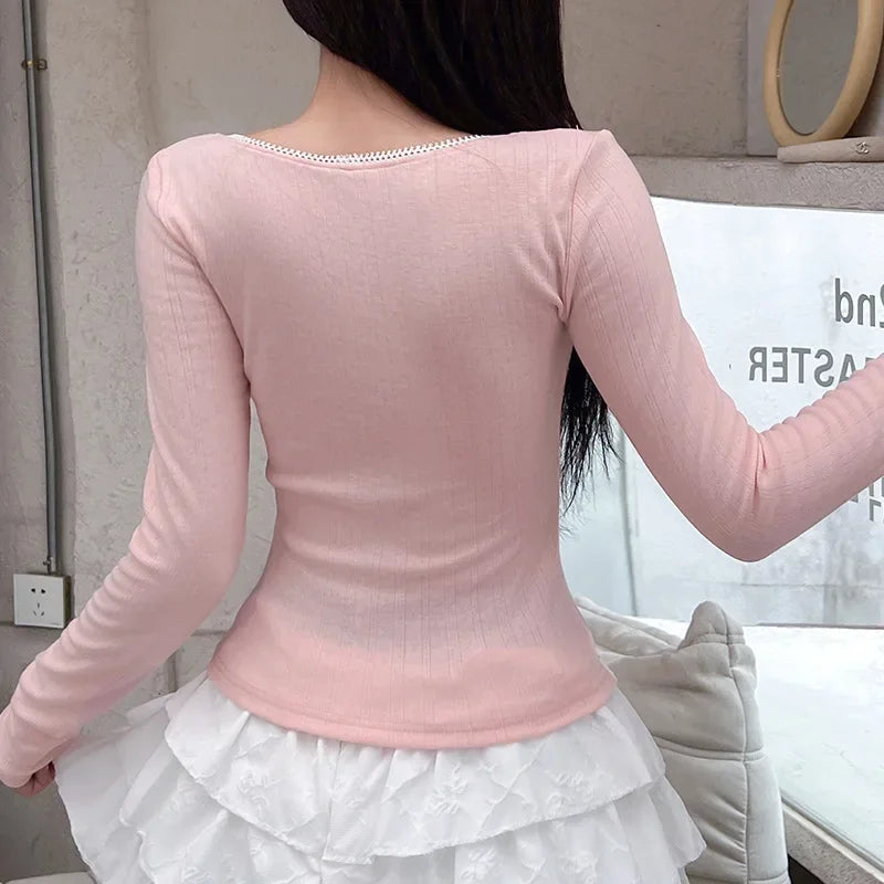 Pink & White Long Sleeve Top