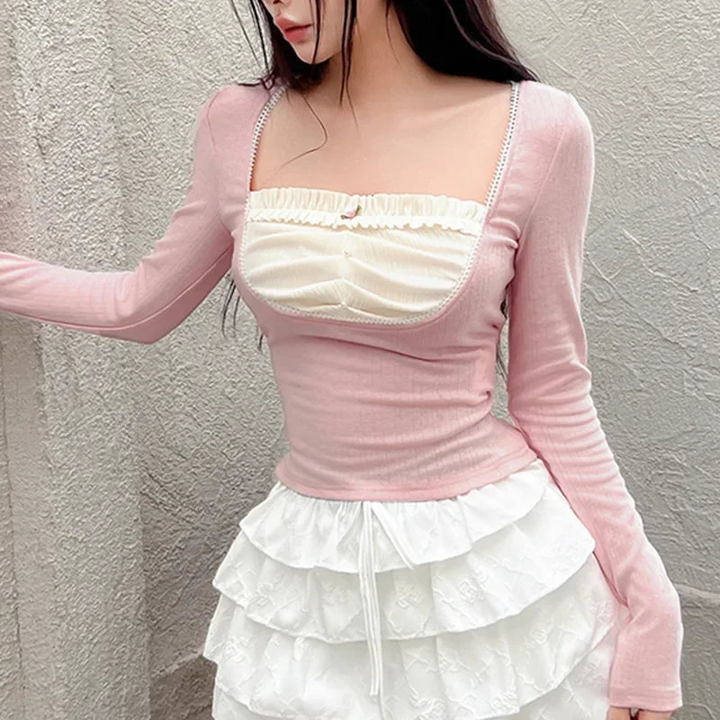 Pink & White Long Sleeve Top
