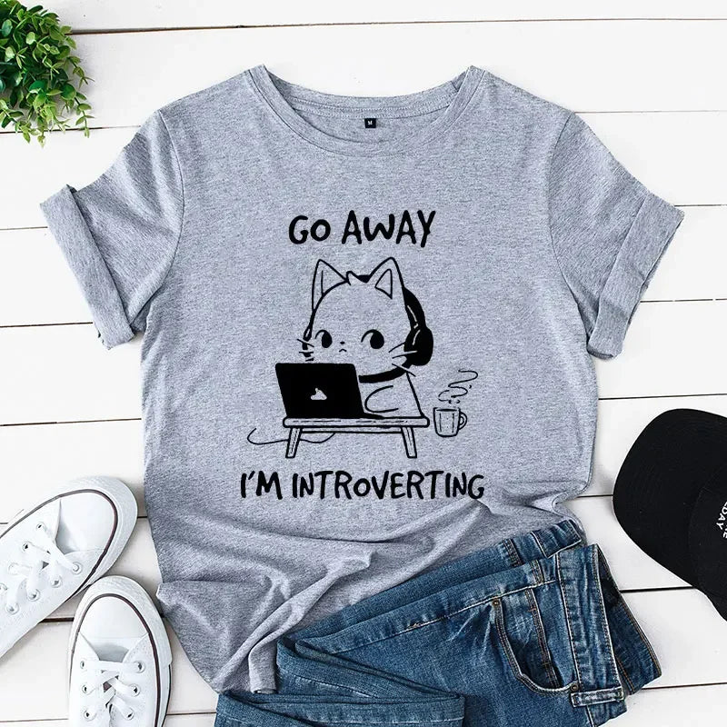 Go Away I'm Introverting Cat Graphic Tee