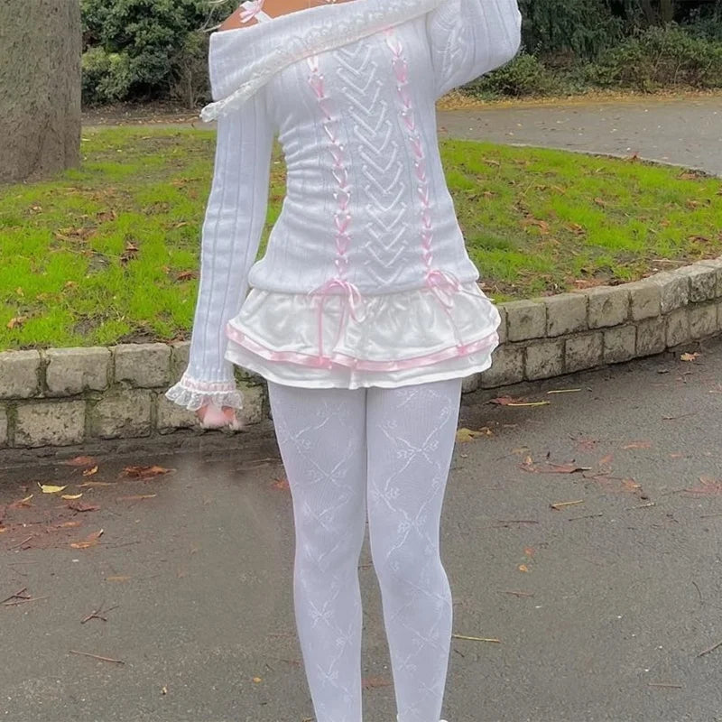 Off-Shoulder Ribbon Sweater
