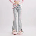 Flare Denim Jeans with Button Detail
