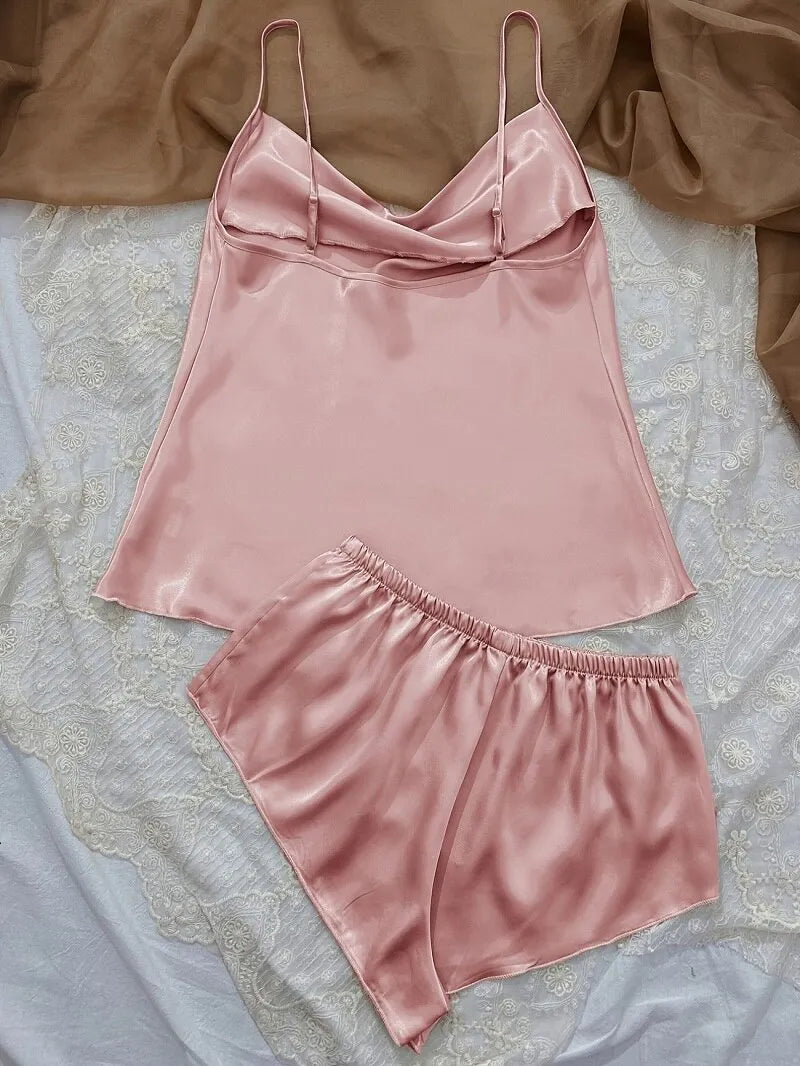 Silk-Feel Camisole & Shorts Pyjama Set