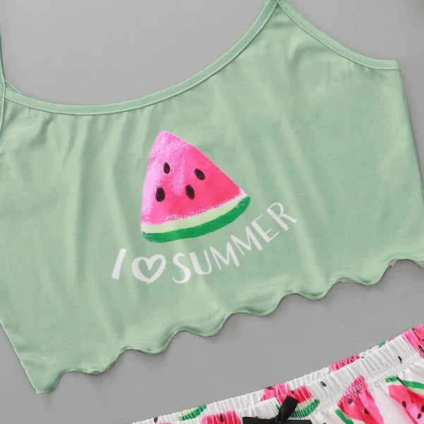Watermelon Print Crop Top Pyjama Set