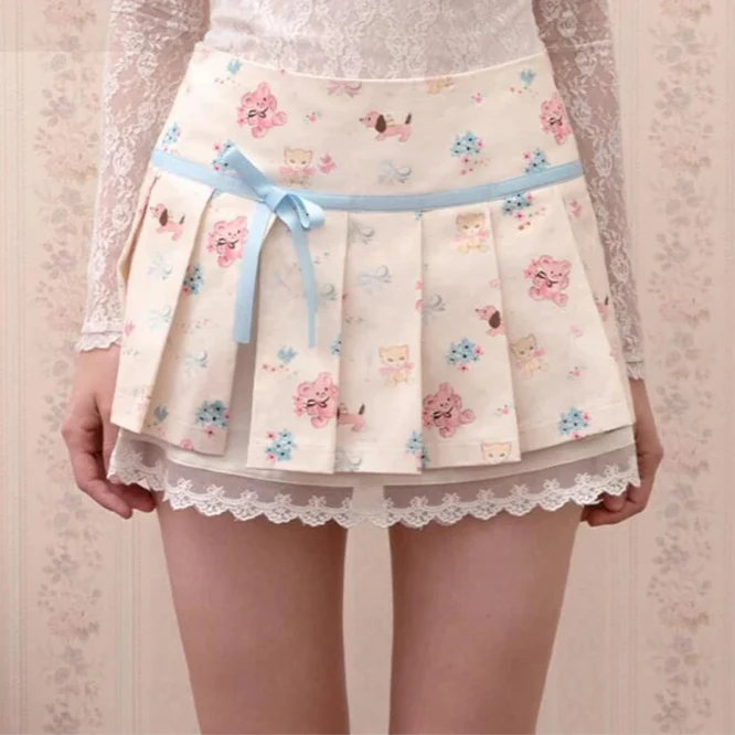 Animal Print Pleated Mini Skirt