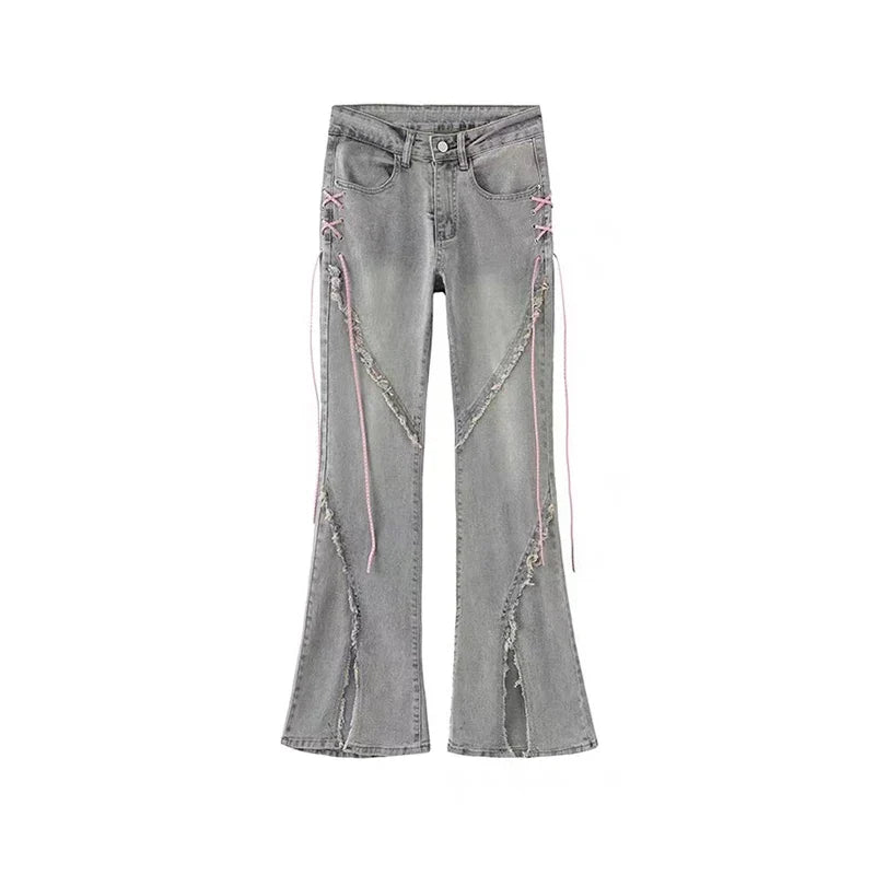 Flare Denim Jeans with Button Detail