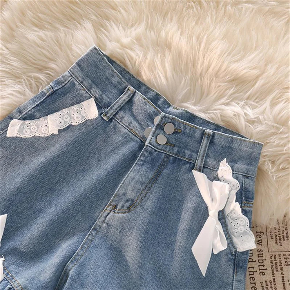 Lace Trim Denim Shorts