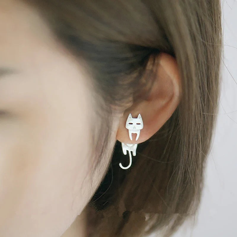 Cat & Fish Sterling Silver Earrings