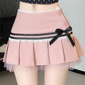 Pleated Mini Skirt with Lace & Ribbon Trim