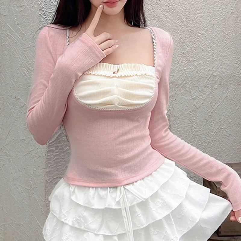 Pink & White Long Sleeve Top
