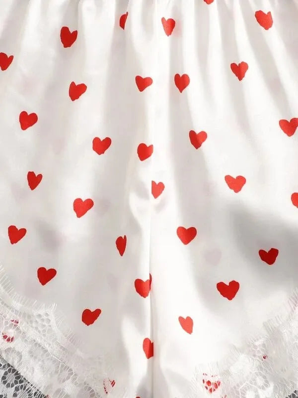 Heart Print Crop Top Pajama Set