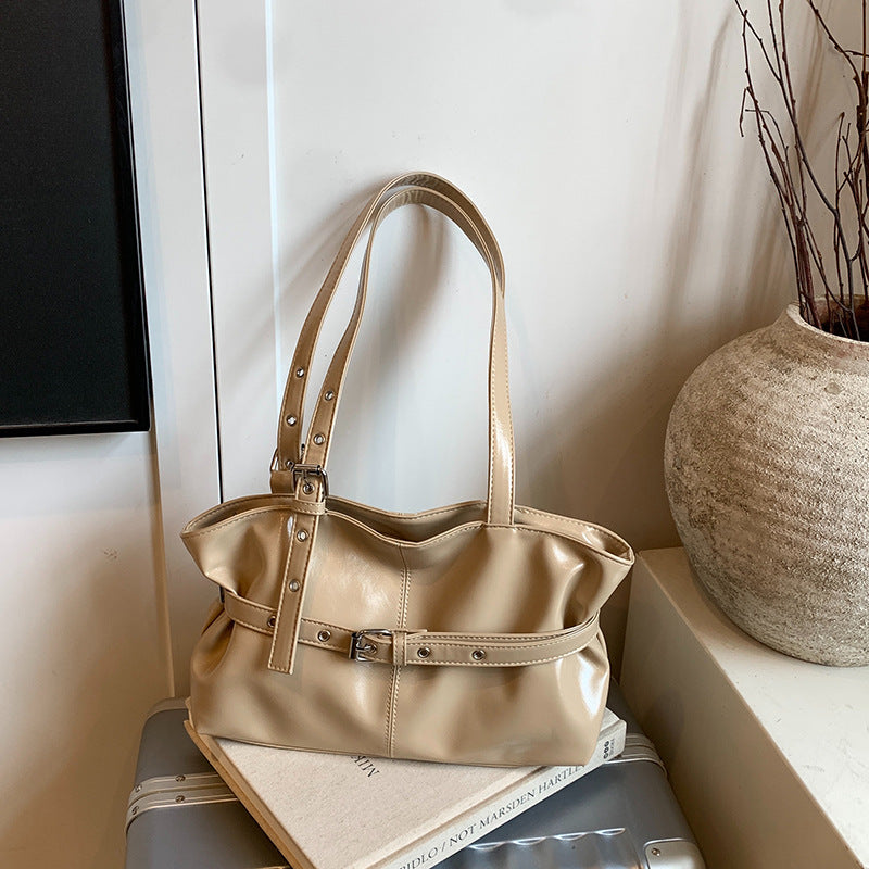 Oil-Waxed PU Leather Bucket Bag