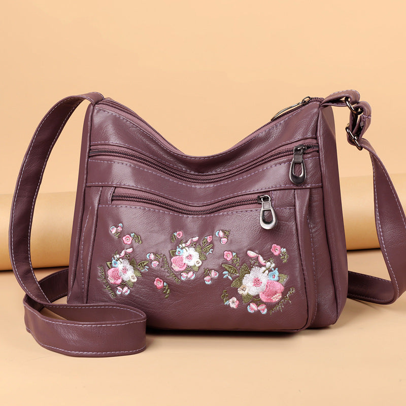 Embroidered Soft PU Leather Shoulder Bag