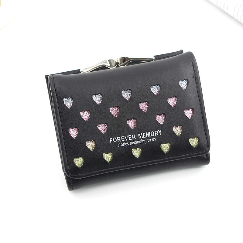 Three-Fold Wallet with Hollowed-Out Heart Design