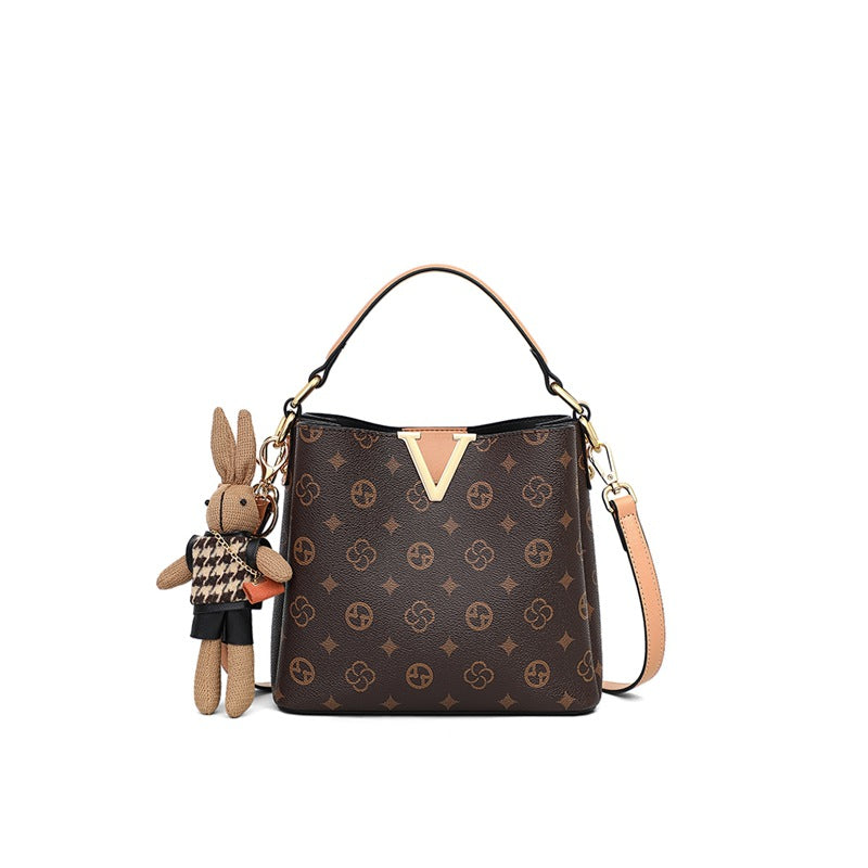 Women's Printed Bucket Shoulder Bag – Streetwear Commuter Bag with Zipper Pocket