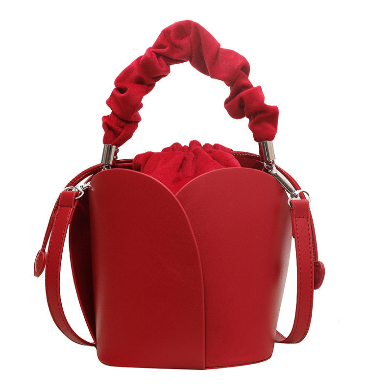 Women's PU Leather Bucket Tote Crossbody Bag – Pleated Oval Shoulder Bag