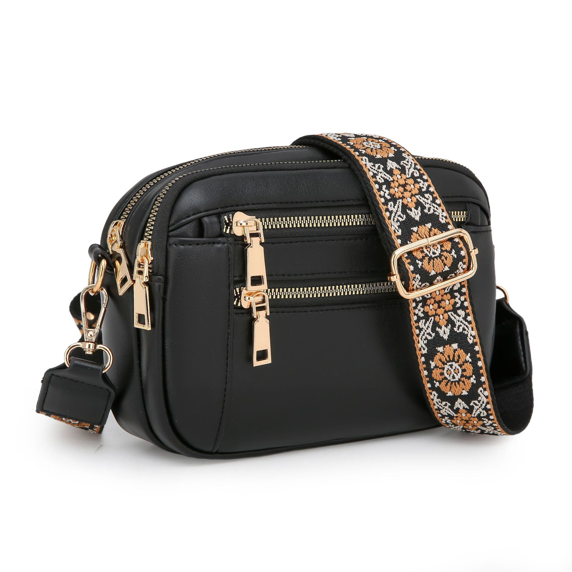 Women's Color Block PU Leather Crossbody Bag - Adjustable Strap Shoulder Bag with Zipper Closure