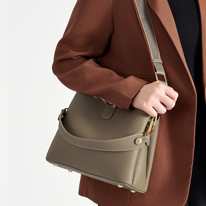 Women's Genuine Leather Bucket Tote Bag – Spacious Everyday Shoulder Bag