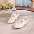 Women's Bow Detail Flat Shoes | Embroidered Fabric Round-Toe Slip-On