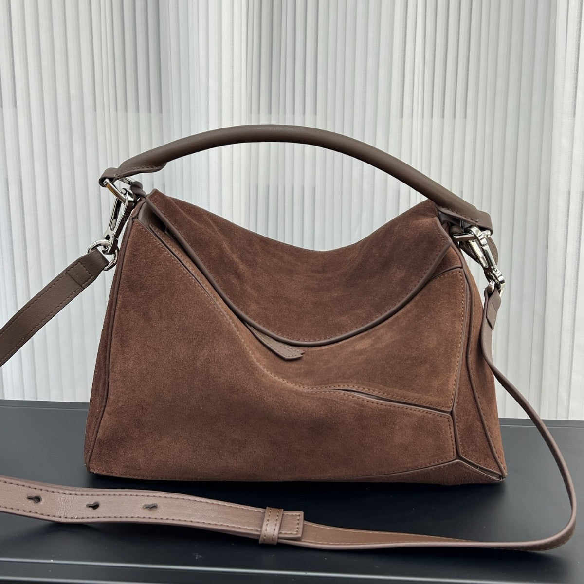 Women's Suede Tote Bag – Genuine Leather, Large Capacity, Quilted Patchwork Design