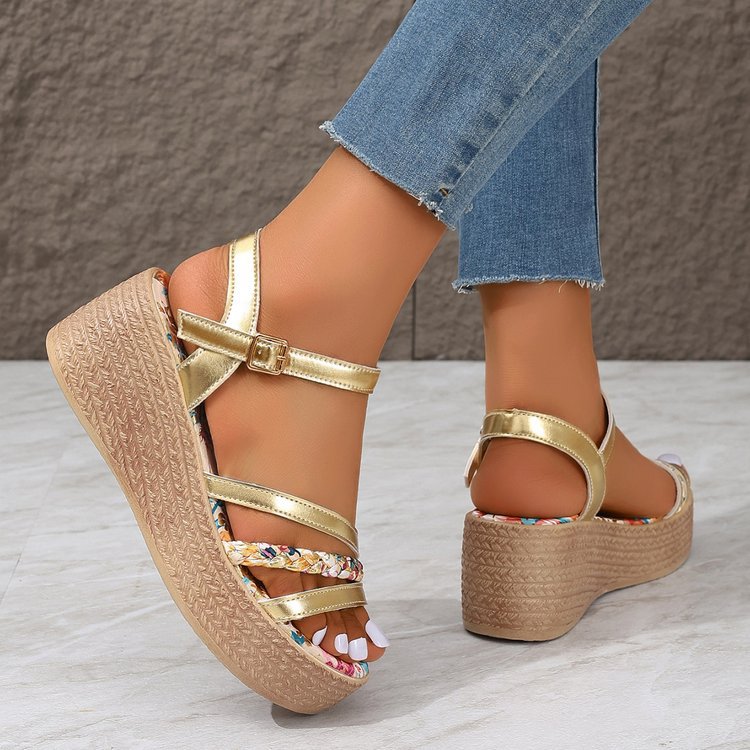 Women's Color-Block Gold Roman Slip-On Sandals | Open Toe Flat Sandals