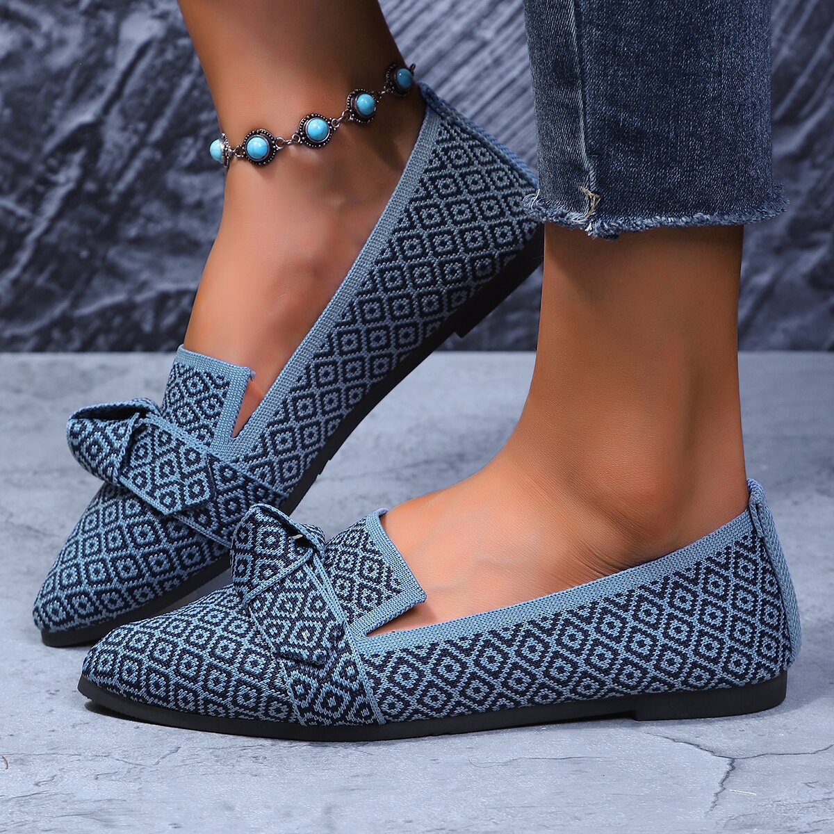 Bow-Tie Loafers | Breathable Mesh Slip-On Pointed Toe Flats