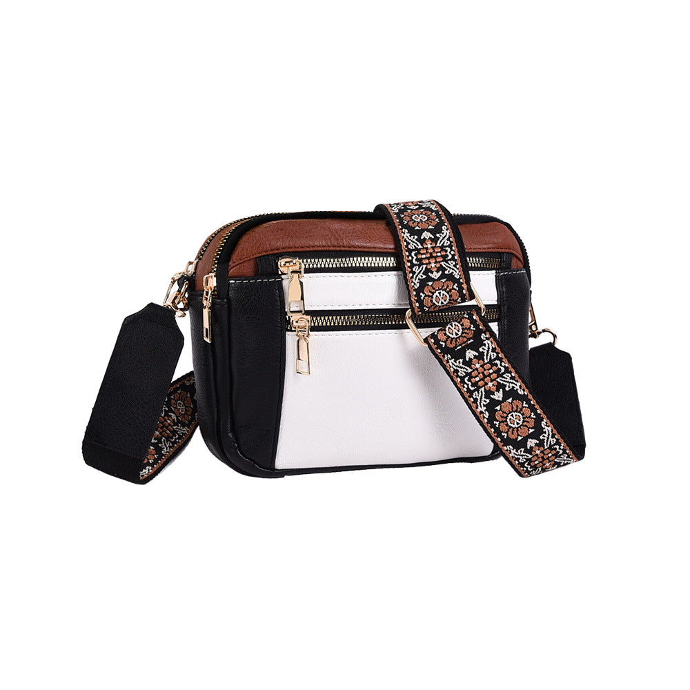 Women's Color Block PU Leather Crossbody Bag - Adjustable Strap Shoulder Bag with Zipper Closure