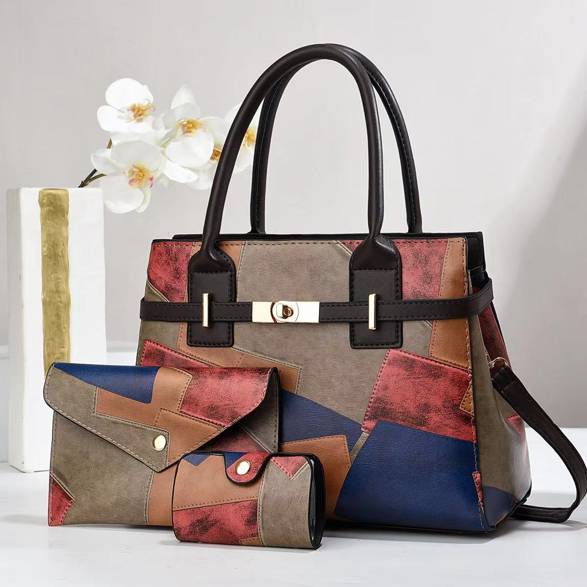 Large-Capacity Women's Crossbody Shoulder Bag – Three-Piece Set | PU Leather Commuter Bag